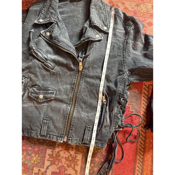 Free People Black Denim Rebel Moto Style Jacket Corset Sides XS - Picture 8 of 9